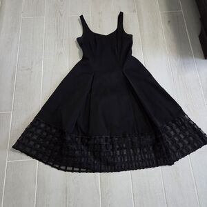 NEW NO TAP Aidan Mattox Black Midi Dress with Mesh Detail